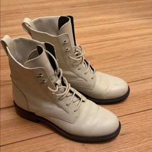 Rag & Bone Off-White Lace-Up Moto Boots